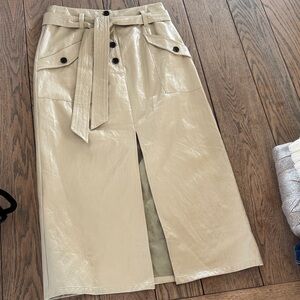 Rails Beige Faux Leather Midi Skirt with Belt